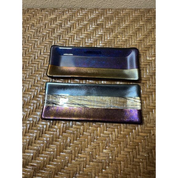 Handcrafted Iridescent Glass Trivet Platters Elegant & Unique Rectangular - Picture 2 of 8